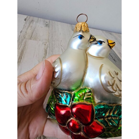 Polonaise double doves bird glass ornament poinsettia Xmas tree Kurt Adler - Picture 3 of 9
